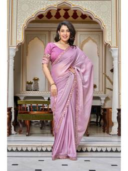Nyri - Womens Lavender Tissue Saree with Embroidered Border