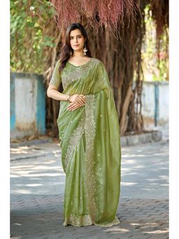 Nyri - Womens Green Art Silk Saree with Unstitched Blouse
