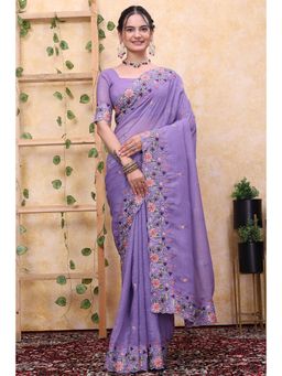 Nyri - Womens Lavender Tissue Saree with Embroidered Border