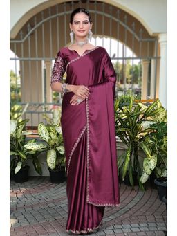 Nyri - Womens Purple Satin Saree with Unstitched Blouse