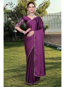 Nyri - Womens Wine Satin Saree with Unstitched Blouse