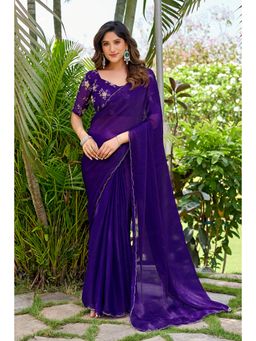Nyri - Womens Purple Tissue Saree with Embroidered Border