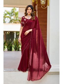 Nyri - Womens Maroon Tissue Saree with Embroidered Border