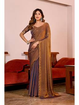 Nyri - Womens Gold Tissue Saree with Embroidered Border