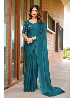 Nyri - Womens Blue Tissue Saree with Embroidered Border