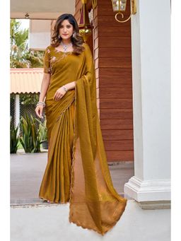 Nyri - Womens Mustard Tissue Saree with Embroidered Border