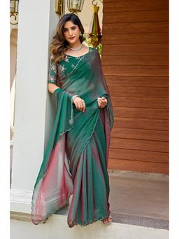 Nyri - Womens Teal Tissue Saree with Embroidered Border
