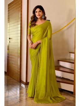 Nyri - Womens Yellow Tissue Saree with Embroidered Border