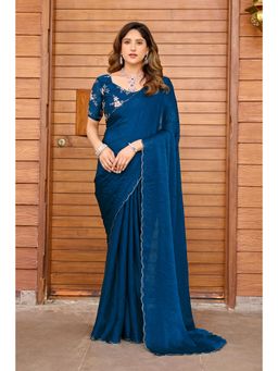 Nyri - Womens Blue Tissue Saree with Embroidered Border