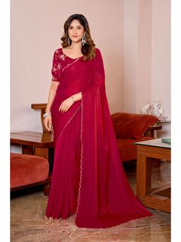 Nyri - Womens Red Tissue Saree with Embroidered Border