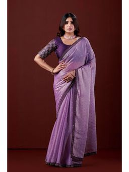 Nyri - Womens Purple Chiffon Saree with Unstitched Blouse