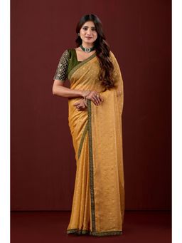 Nyri - Womens Yellow Chiffon Saree with Unstitched Blouse