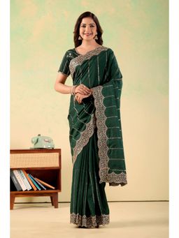 Nyri - Womens Green Georgette Saree with Unstitched Blouse