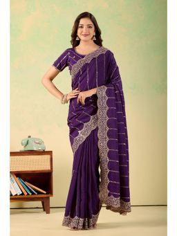 Nyri - Womens Purple Georgette Saree with Unstitched Blouse