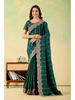 Nyri - Womens Green Georgette Saree with Unstitched Blouse