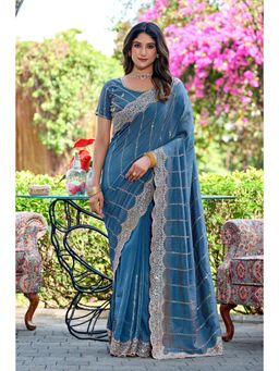 Nyri - Womens Blue Georgette Saree with Unstitched Blouse