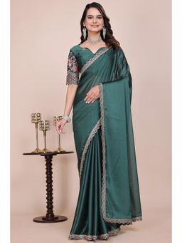 Nyri - Womens Green Chiffon Saree with Unstitched Blouse