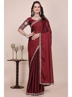 Nyri - Womens Maroon Chiffon Saree with Unstitched Blouse