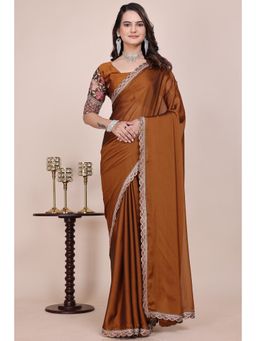 Nyri - Womens Mustard Chiffon Saree with Unstitched Blouse