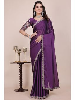 Nyri - Womens Purple Chiffon Saree with Unstitched Blouse