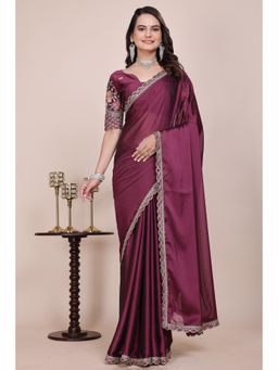 Nyri - Womens Wine Chiffon Saree with Unstitched Blouse