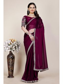 Nyri - Womens Wine Chiffon Saree with Unstitched Blouse