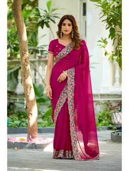 Nyri - Womens Pink Georgette Saree with Unstitched Blouse