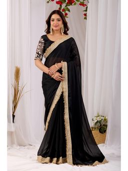 Nyri - Womens Black Georgette Saree with Unstitched Blouse