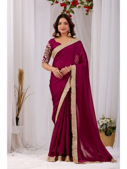Nyri - Womens Red Georgette Saree with Unstitched Blouse
