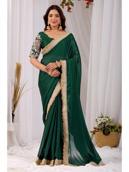 Nyri - Womens Green Georgette Saree with Unstitched Blouse