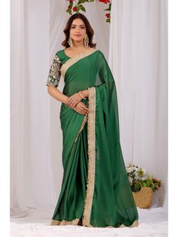 Nyri - Womens Green Georgette Saree with Unstitched Blouse