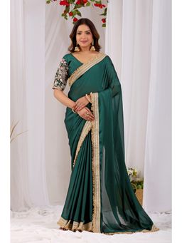 Nyri - Womens Green Georgette Saree with Unstitched Blouse