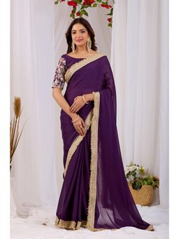 Nyri - Womens Purple Georgette Saree with Unstitched Blouse