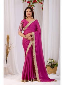Nyri - Womens Pink Georgette Saree with Unstitched Blouse