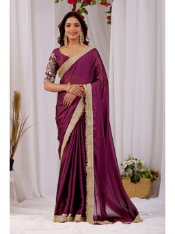 Nyri - Womens wine Georgette Saree with Unstitched Blouse