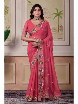 Nyri - Womens Peach Georgette Saree with Unstitched Blouse