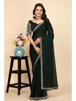 Nyri - Womens Green Chiffon Saree with Unstitched Blouse