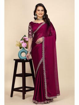 Nyri - Womens Maroon Chiffon Saree with Unstitched Blouse