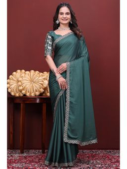 Nyri - Womens Green Chiffon Saree with Unstitched Blouse