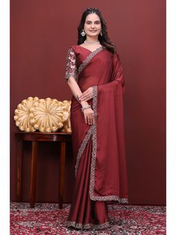 Nyri - Womens Rust Chiffon Saree with Unstitched Blouse