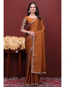 Nyri - Womens Mustard Chiffon Saree with Unstitched Blouse