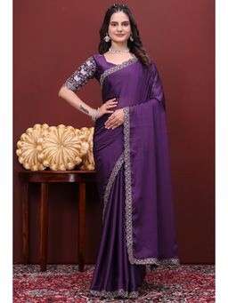 Nyri - Womens Purple Chiffon Saree with Unstitched Blouse