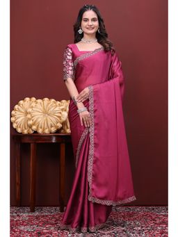 Nyri - Womens Pink Chiffon Saree with Unstitched Blouse
