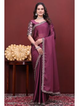 Nyri - Womens Wine Chiffon Saree with Unstitched Blouse