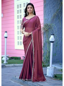 Nyri - Womens Pink Chiffon Saree with Unstitched Blouse