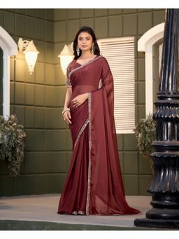 Nyri - Womens Brown Chiffon Saree with Unstitched Blouse