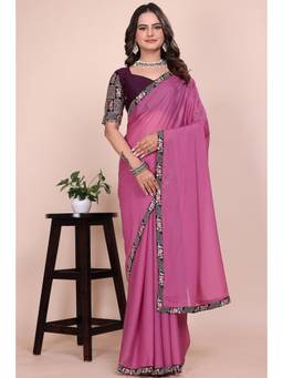 Nyri - Womens Pink Georgette Saree with Unstitched Blouse