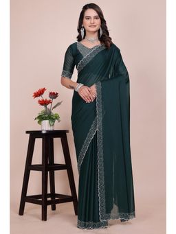 Nyri - Womens Green Georgette Saree with Unstitched Blouse
