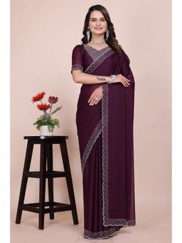 Nyri - Womens Wine Georgette Saree with Unstitched Blouse