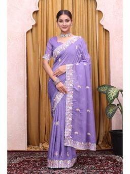 Nyri - Womens Purple Satin Saree with Unstitched Blouse